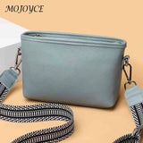 Cowhide Female Messenger Bag with Wide Fabric Strap