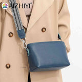 Cowhide Messenger Bag Wide Strap Casual Handbag for Weekend Vacation