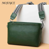 First Layer Cowhide Female Messenger Bag Wide Fabric Strap Women Handbags