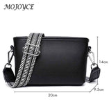 First Layer Cowhide Female Messenger Bag Wide Fabric Strap Women Handbags
