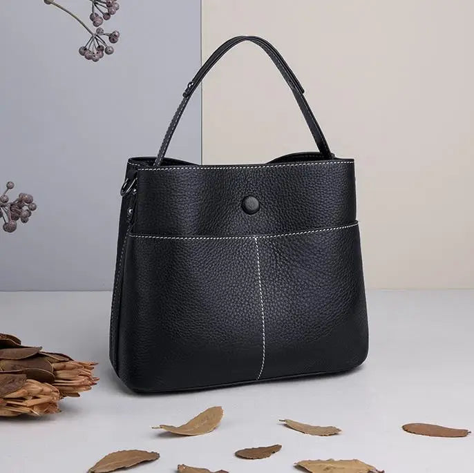 First Layer Cowhide Bucket Bag Leather Shoulder Messenger