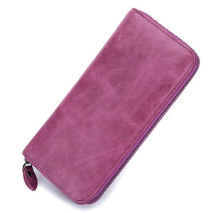 Vintage Women Zipper Purse Oil Waxing Leather Wallets