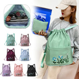 Vintage Flower Print Gym Sack Drawstring Bag Water Resistant Large Capacity