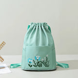 Vintage Flower Print Gym Sack Drawstring Bag Water Resistant Large Capacity