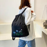 Vintage Flower Print Gym Sack Drawstring Bag Water Resistant Large Capacity