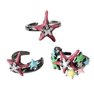 Crystal Micro-Inlaid Zircon Star Ring Girls Travel Accessories