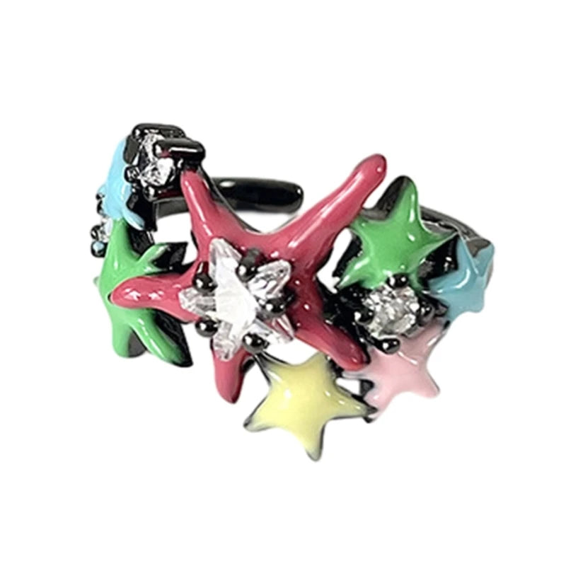 Crystal Micro-Inlaid Zircon Star Ring Girls Travel Accessories
