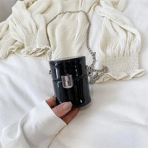 Patent Leather Flap Cylinder Mini Bag Chain Shoulder Messenger Bag