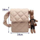Soft Flap Shoulder Bag with Rabbit Toys Rhombic Lattice Small Underarm Bag