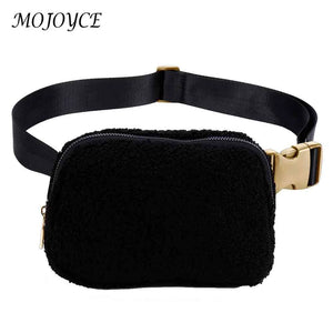 Plush Fleece Waist Bag Zipper Pocket Adjustable Strap Outdoor Sports