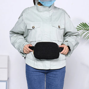 Plush Crossbody Bag with Zipper Pocket Solid Color