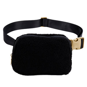 Plush Crossbody Bag Zipper Pocket Adjustable Strap Fanny Pack Waist Pack