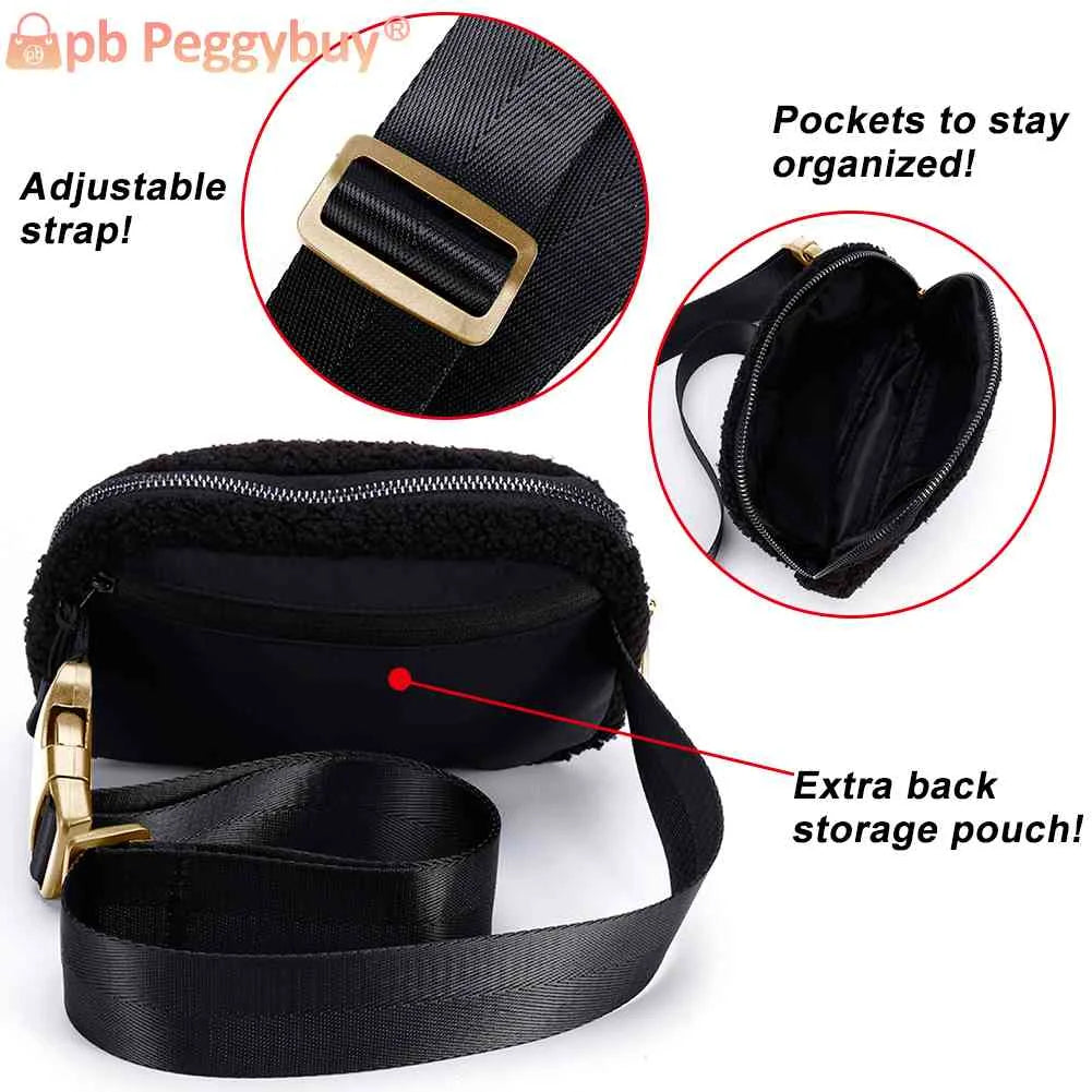 Plush Waist Bag Zipper Pocket Women Messenger Bag for Outdoor Sports