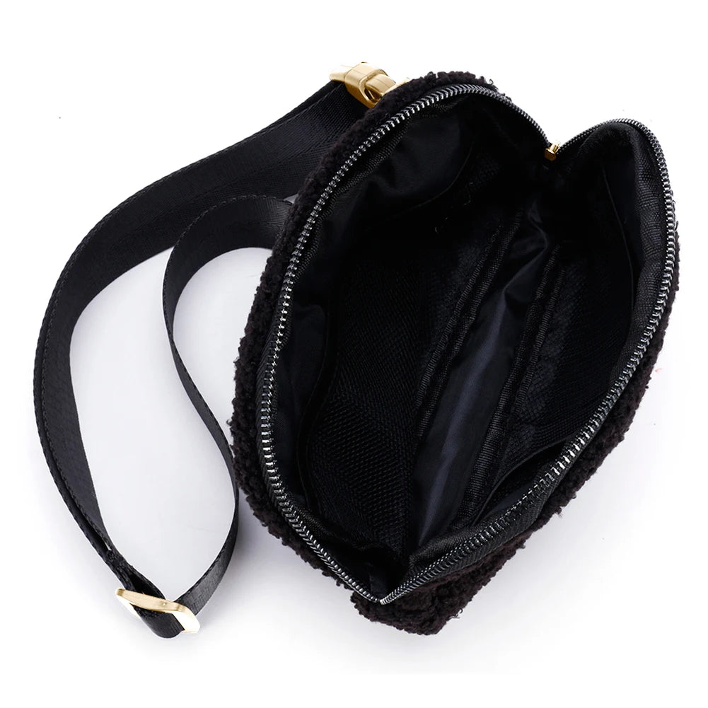 Plush Waist Bag Zipper Pocket Women Shoulder Bag for Outdoor Sports