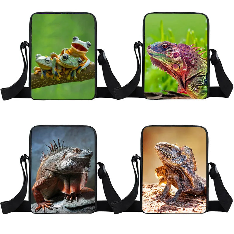 Amphibians Animal Messenger Bag Frogs Chameleon Lizards Shoulder Bags