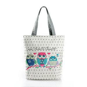 Floral & Owl Print Women's Casual Tote Bag - Shoulder Handbag
