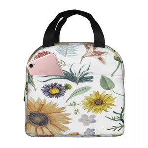Floral Background Cooler Lunch Box Insulated Lunch Bag