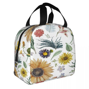 Floral Background Cooler Lunch Box Insulated Lunch Bag