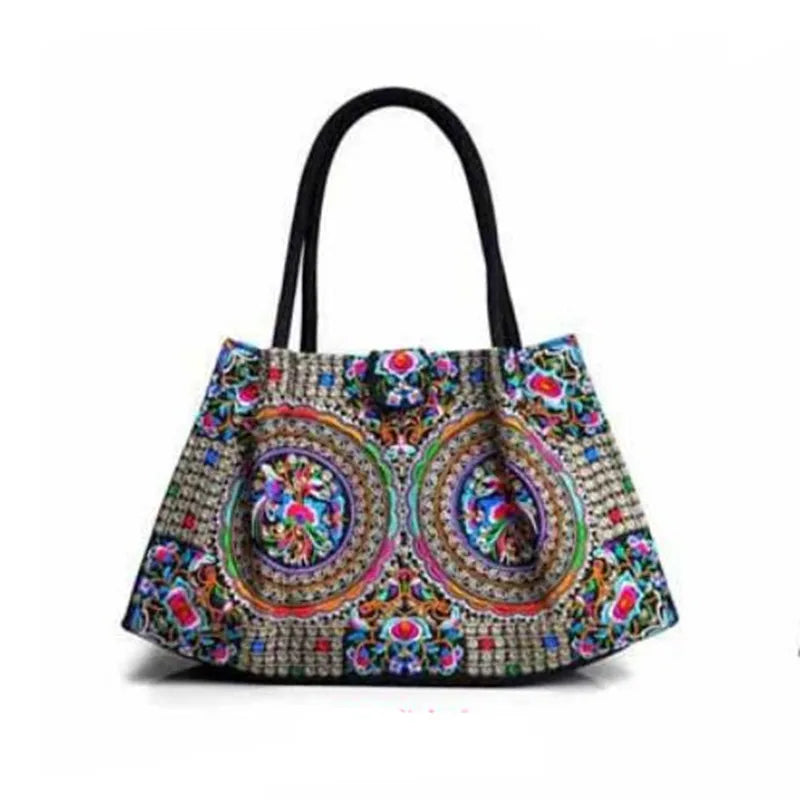 Vintage Embroidered Canvas Shoulder Bag Women Handbag