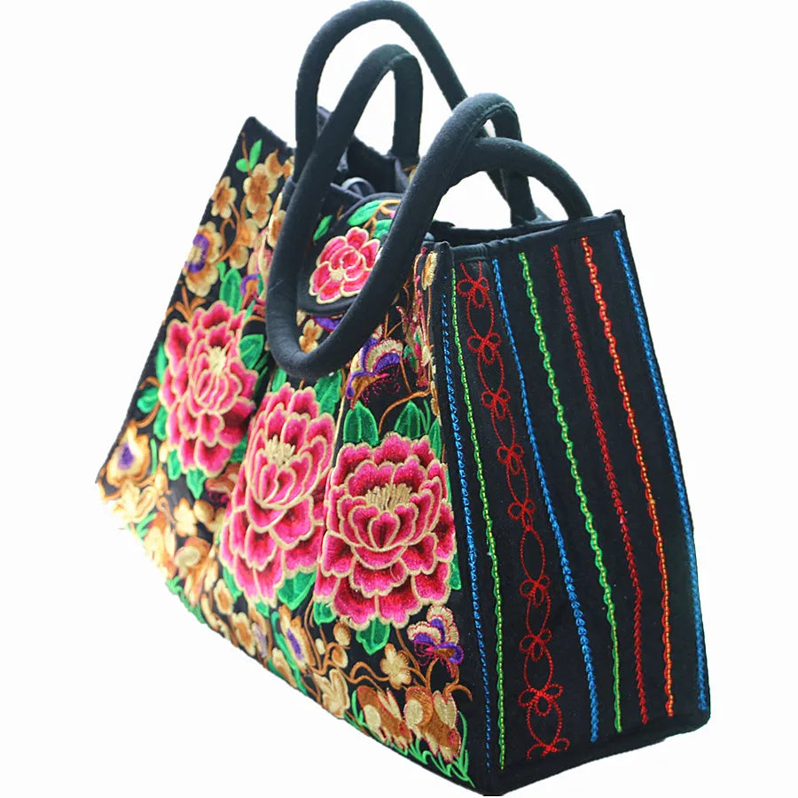 Vintage Embroidered Canvas Shoulder Bag Women Handbag