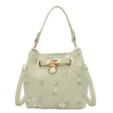 Floral Embroidery Bucket Messenger Bag Ladies One-shoulder Bag
