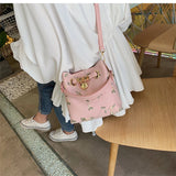 Floral Embroidery Bucket Messenger Bag Ladies One-shoulder Bag