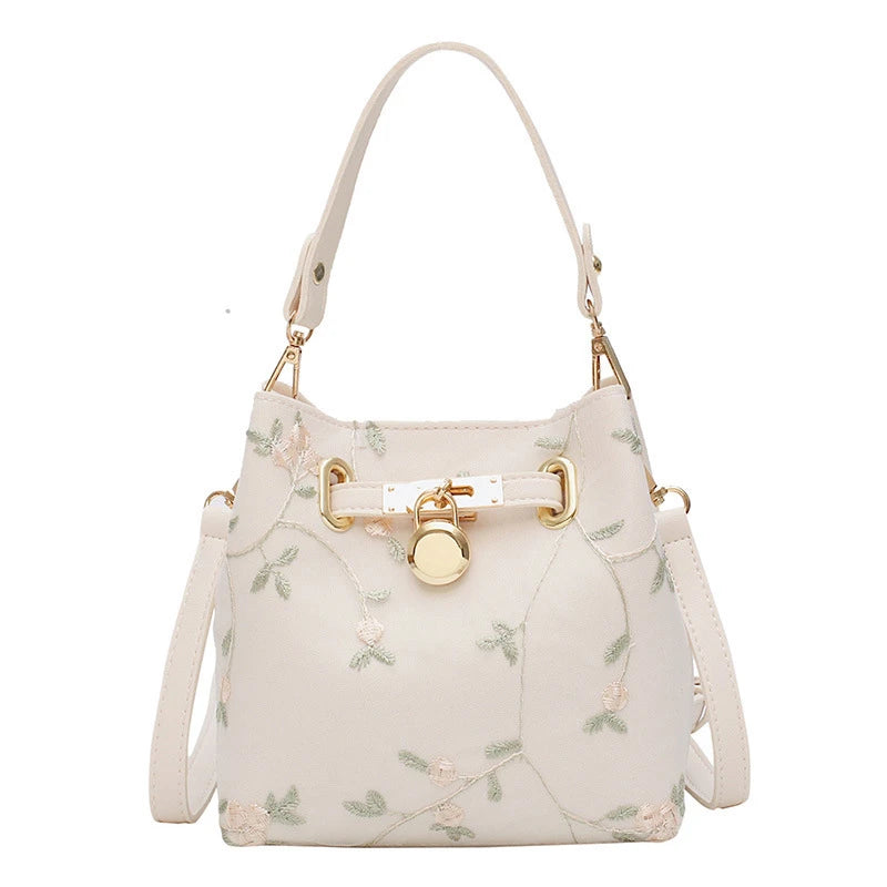 Floral Embroidery Bucket Messenger Bag Ladies One-shoulder Bag