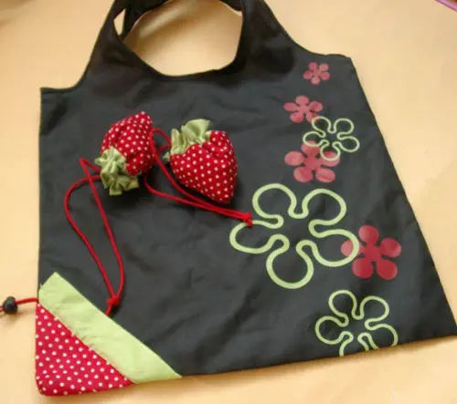 Floral Reusable Grocery Bag Large Strawberry Shopping Tote