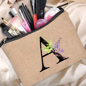 Floral Letter Print Women Cosmetic Bag - Bridesmaid Makeup Bag