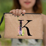 Floral Letter Print Women Cosmetic Bag Makeup Handbag Storage Pouch