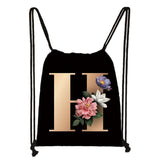 Floral Letters Backpack Women Shoulder Bags Drawstring Bag