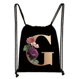Floral Letters Backpack Women Shoulder Bags Drawstring Bag