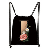 Floral Letters Backpack Women Shoulder Bags Drawstring Bag
