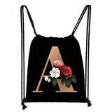 Floral Letters Backpack Women Shoulder Bags Drawstring Bag