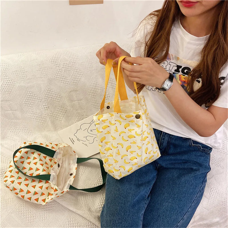 Floral Mini Canvas Shopping Handbags Female Reusable Foldable Tote Bags