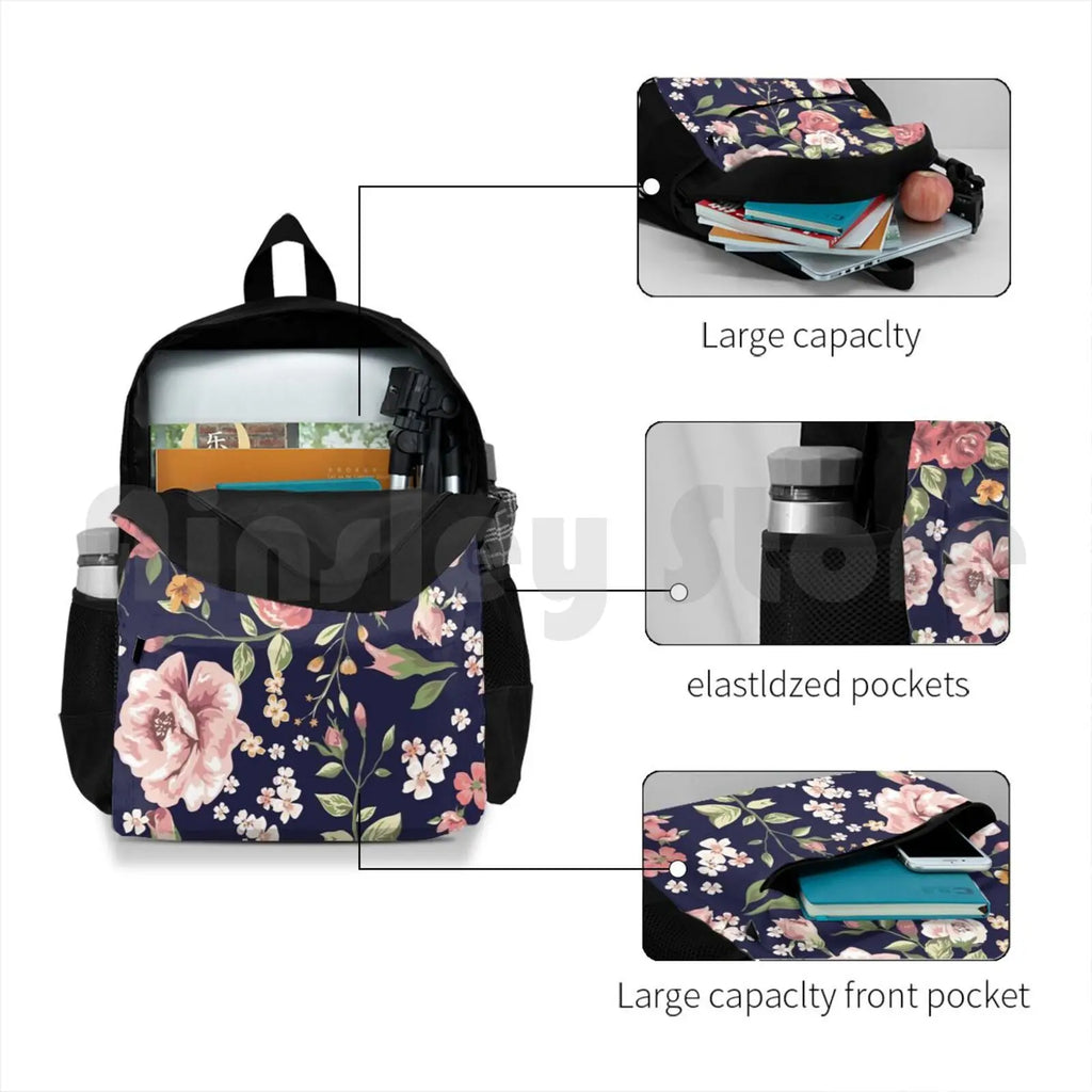 Floral Outdoor Hiking Backpack Beige Roses Vintage