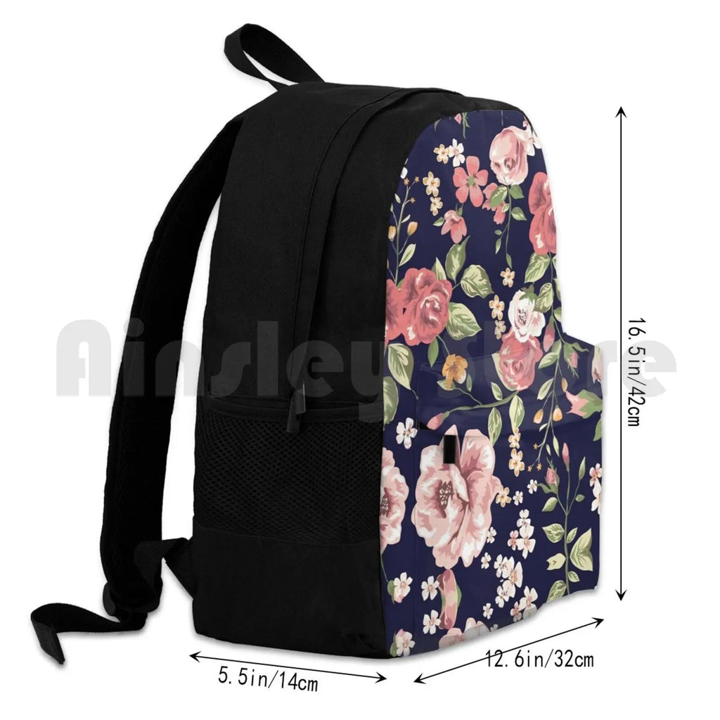 Floral Outdoor Hiking Backpack Beige Roses Vintage