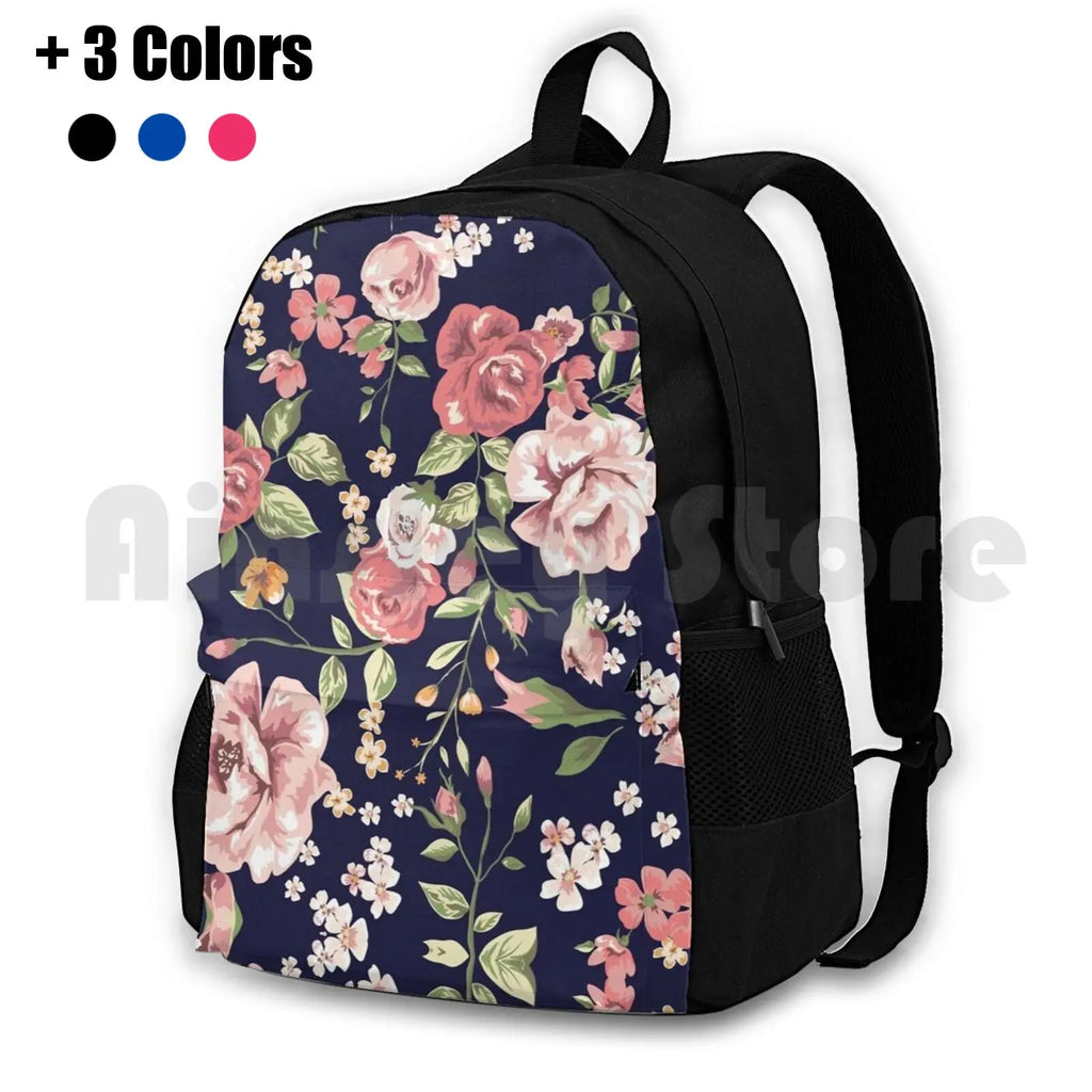 Floral Outdoor Hiking Backpack Beige Roses Vintage