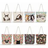 Floral Pet Dog Cat Print Tote Bags Large Casual Linen School Shoulder Bag Women