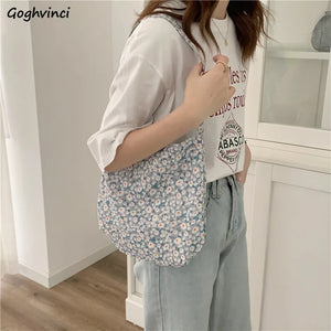 Vintage Floral Print Shoulder Bag Large Capacity Cotton Ladies Purse