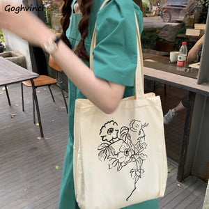 Floral Print Shoulder Bag Women Canvas Large Capacity Bookbag