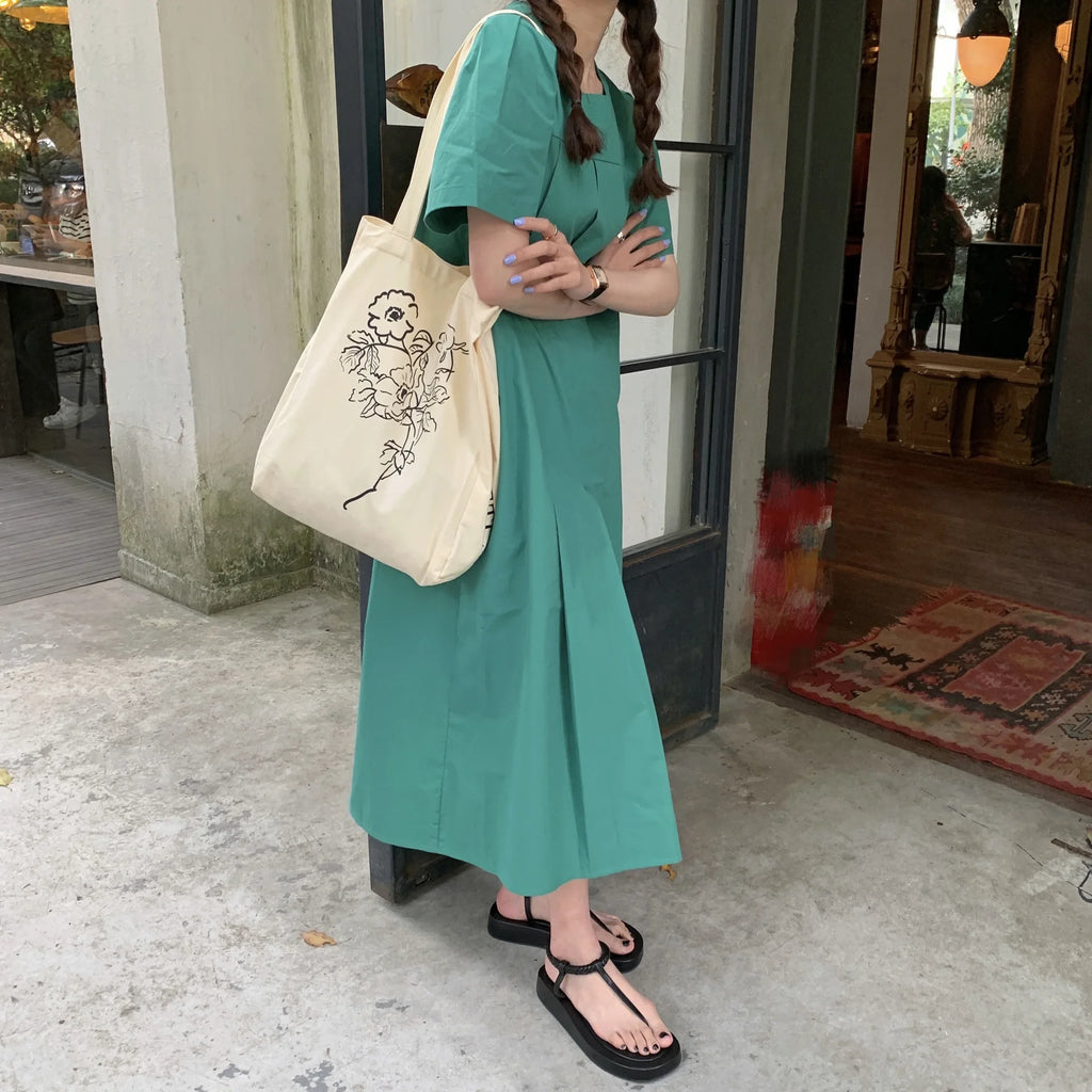 Floral Print Shoulder Bag Women Canvas Large Capacity Bookbag