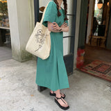 Floral Print Shoulder Bag Women Canvas Large Capacity Bookbag