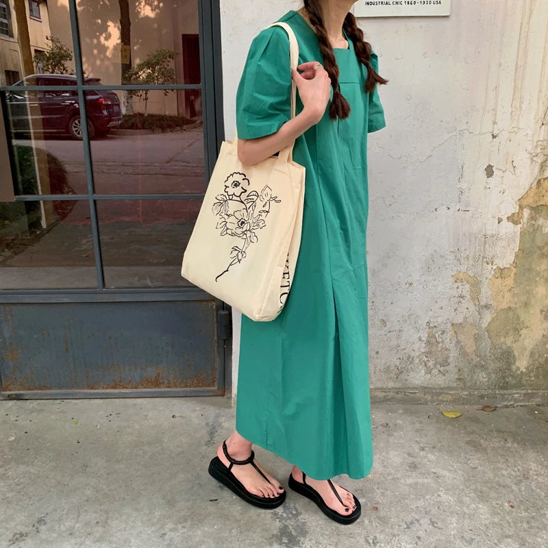 Floral Print Shoulder Bag Women Canvas Large Capacity Bookbag