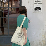 Floral Print Shoulder Bag Women Canvas Large Capacity Bookbag