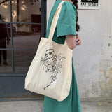 Floral Print Shoulder Bag Women Canvas Large Capacity Bookbag