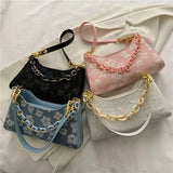 Floral Printed Underarm Bag Chains Shoulder Bag Summer Armpit Handbag