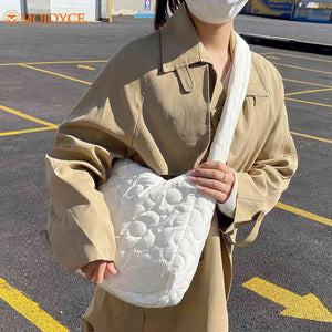 Floral Quilted Bag Large Capacity Travel Crossbody Women Feather Padded Shopper