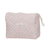 Floral Quilted Makeup Bag Cotton Zipper Beauty Pouch