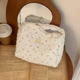 Floral Quilted Makeup Bag Cotton Zipper Beauty Pouch